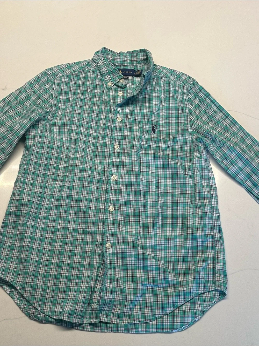 Ralph Lauren Men’s Teal and White Plaid Button-Down Shirt
